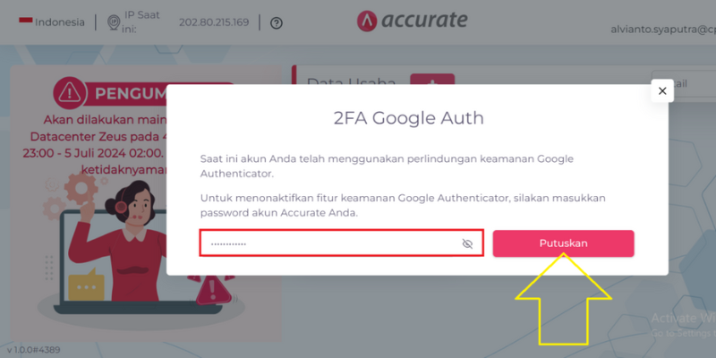 Cara Aktifkan FA dan Nonaktifkan Google Authenticator di Accurate Online