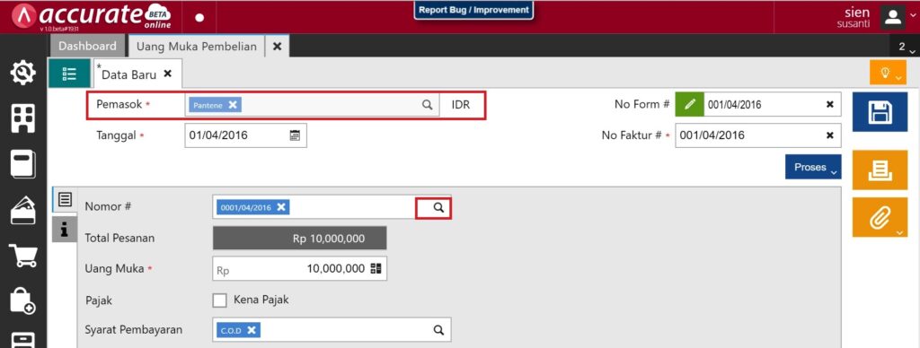 Cara Membuat Uang Muka Pembelian Partial di Accurate Online