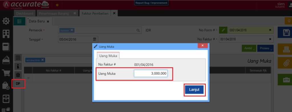 Cara Membuat Uang Muka Pembelian Partial di Accurate Online