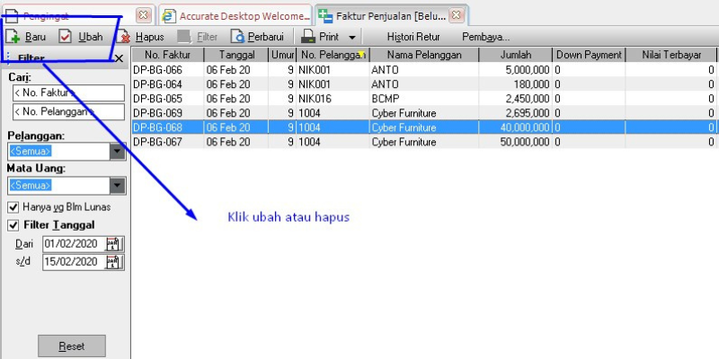 Cara Menghapus Faktur Penjualan Accurate Desktop Gambar