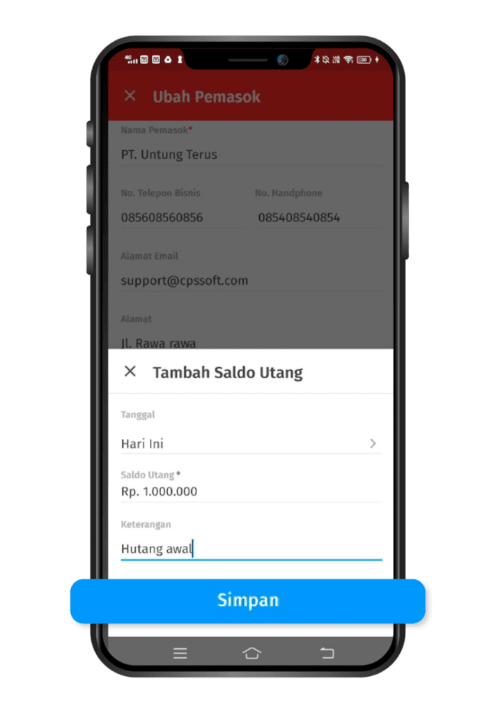 Cara Mengisi Saldo Utang Pemasok di Accurate Lite