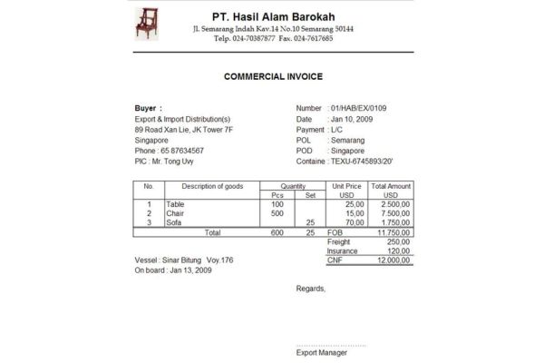 Contoh Faktur Penjualan Internasional