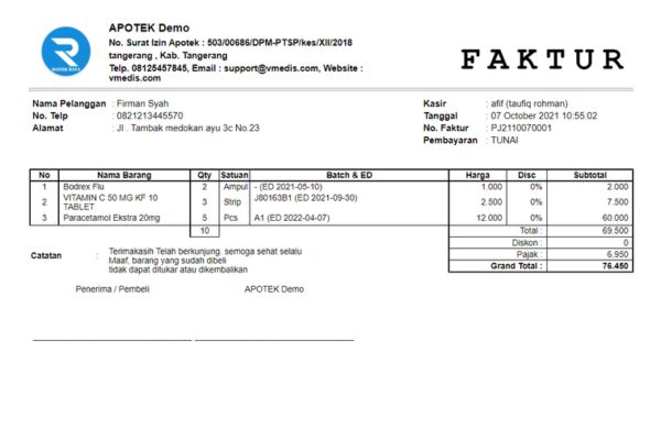 Contoh Faktur Penjualan Tunai