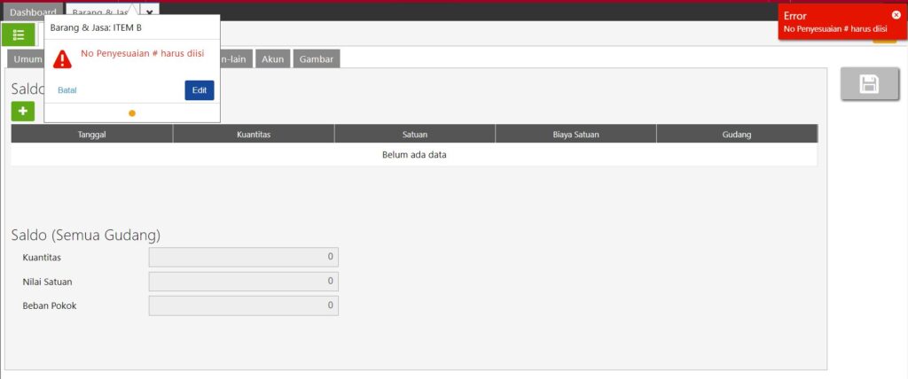 Error Input Saldo Awal Data Barang & Jasa Accurate Online