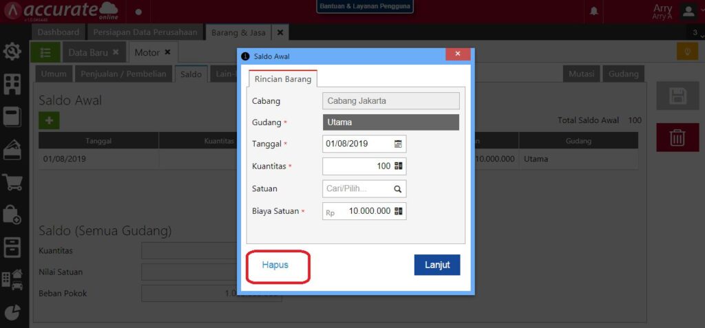 Error Menghapus Transaksi Penyesuaian Persediaan Accurate