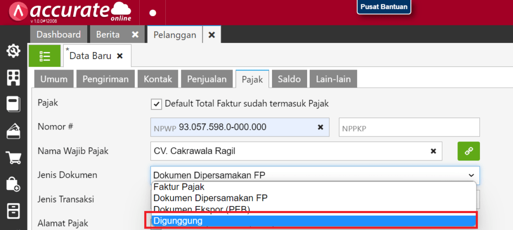 Faktur Pajak Digunggung di Accurate Online