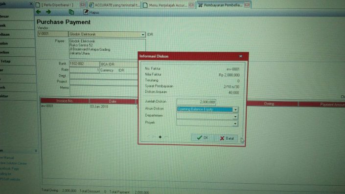 Input Saldo Awal Account Uang Muka Pembelian di Accurate