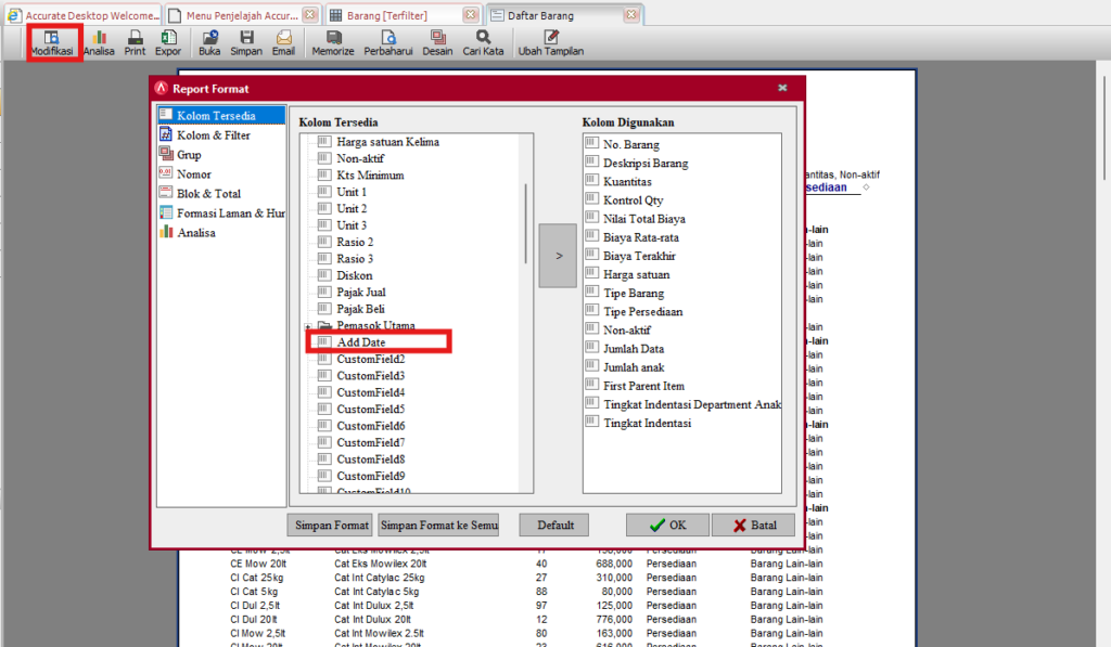 Input dan Filter Barang Baru di Accurate dengan Atribut