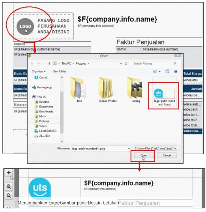 Logo pada Header Desain Cetakan Faktur di Accurate Online