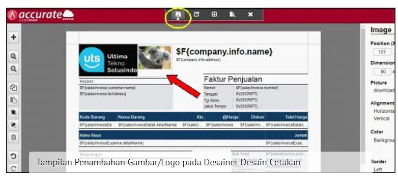 Logo pada Header Desain Cetakan Faktur di Accurate Online