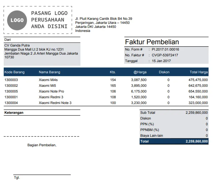 Nota penjualan faktur