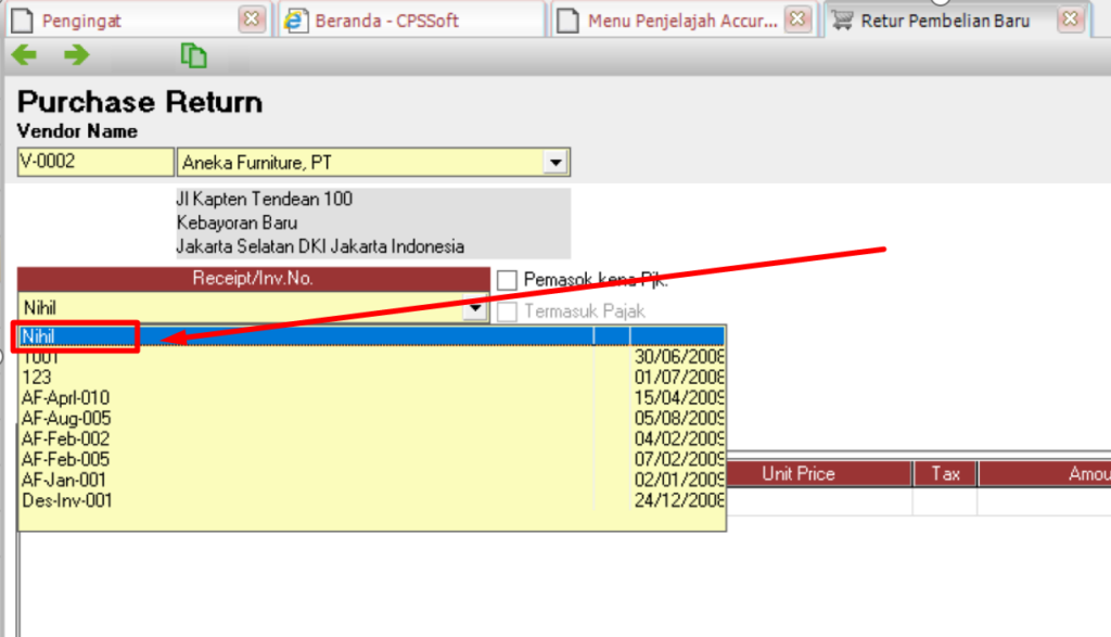 Retur Transaksi Pembelian Tidak Diinput di Accurate