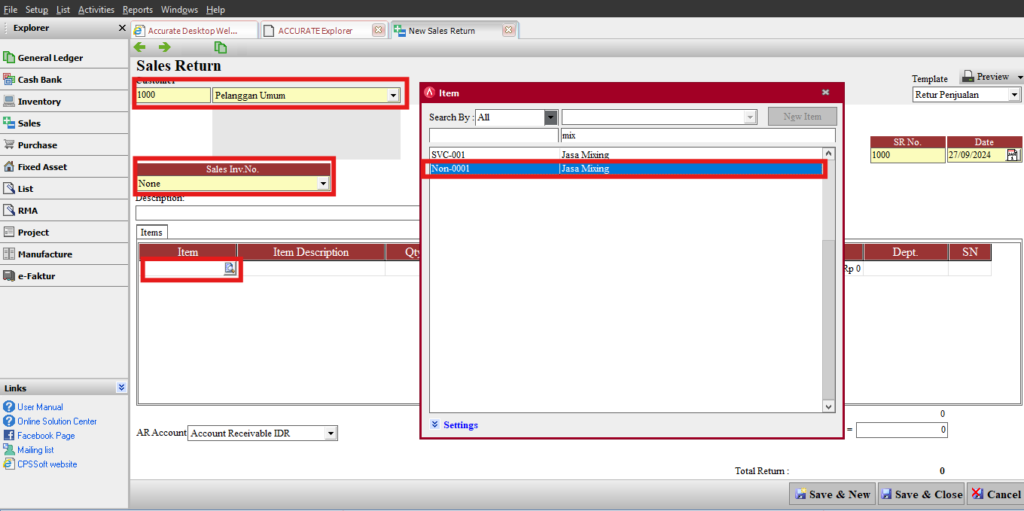 Service Not Allowed Saat Menginput Sales Return di Accurate