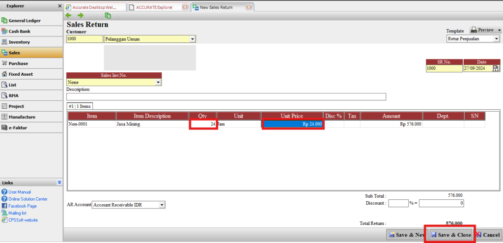 Service Not Allowed Saat Menginput Sales Return di Accurate