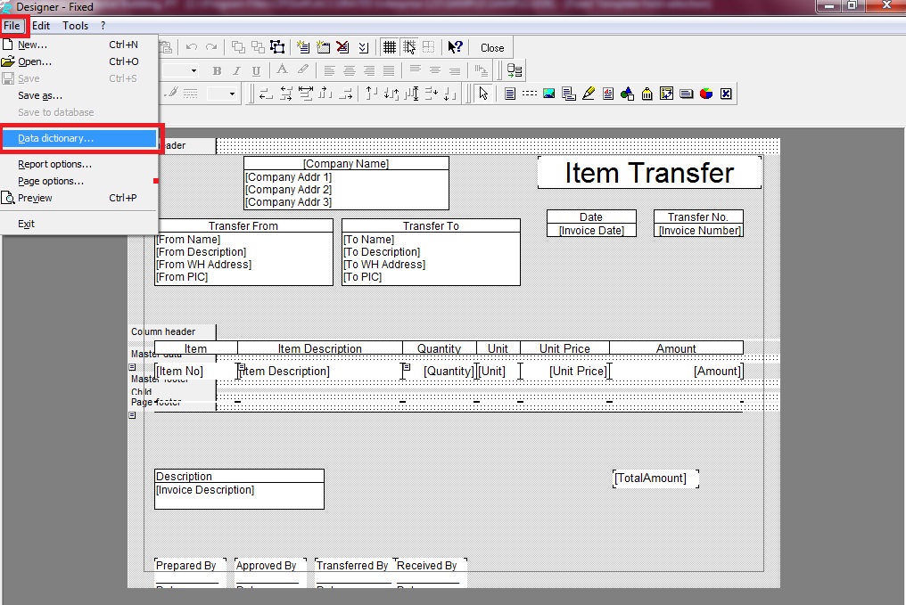 Total Amount di Template Item Transfer di Accurate