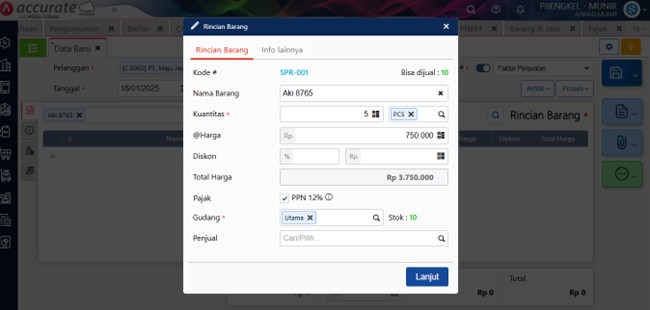 Transaksi Penjualan PPN % dan Ekspor XML di Accurate Online