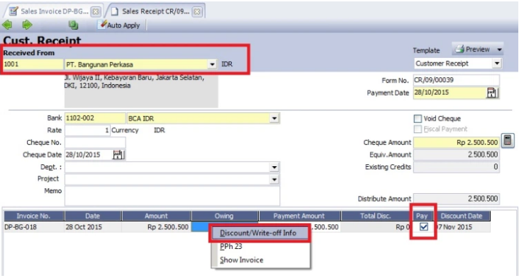 Write off Sales Receipt atau Purchase Payment pada Accurate