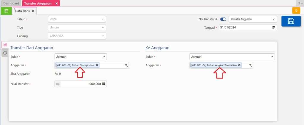 Cara Membuat Transfer Anggaran di Accurate Online