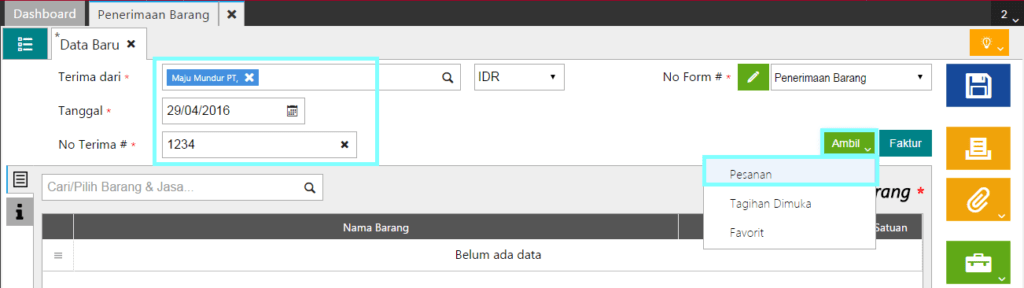 Cara Membuat Pernerimaan Barang dari Pesanan Accurate Online