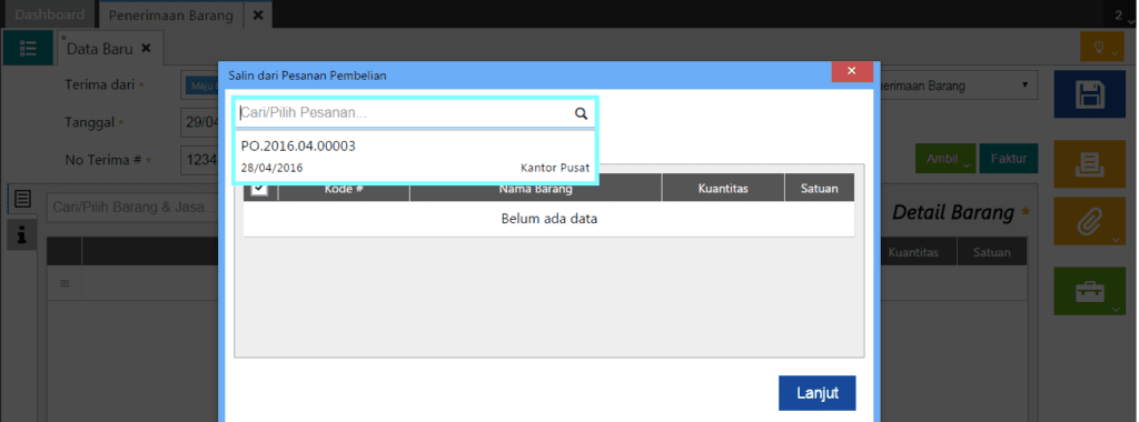 Cara Membuat Pernerimaan Barang dari Pesanan Accurate Online